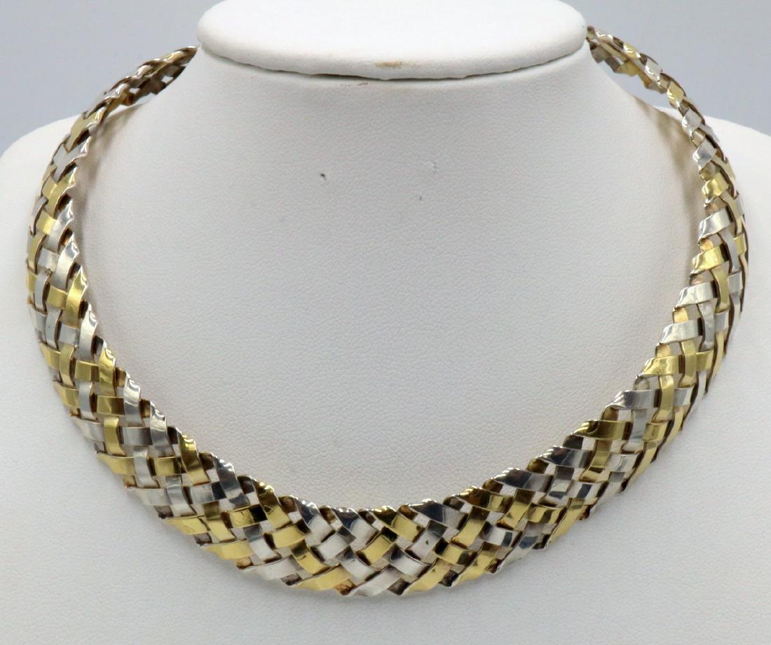 Gabriel Ofiesh 18Kt & Sterling Hand-Woven Choker: Gabriel Ofiesh 18Kt & Sterling Hand-Woven Choker. Ofiesh crafts this piece using traditional basket weaving techniques. Weight - 50.8 grams.