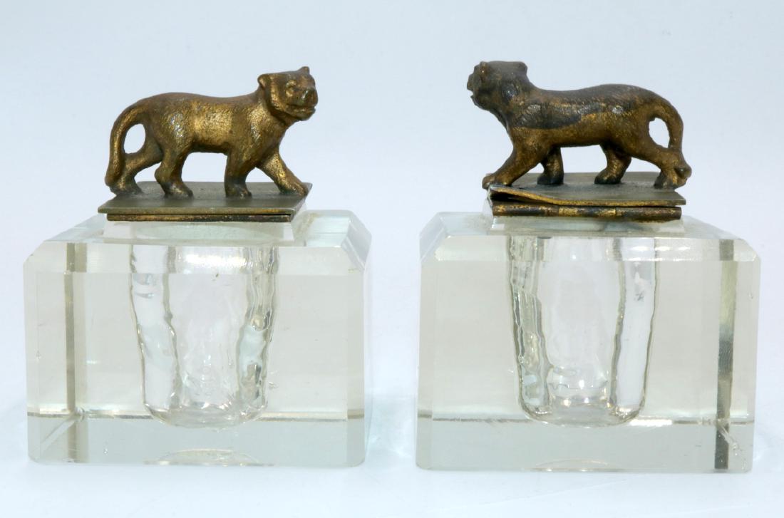 Pair of Bronze & Glass Inkwells (1 of 4)