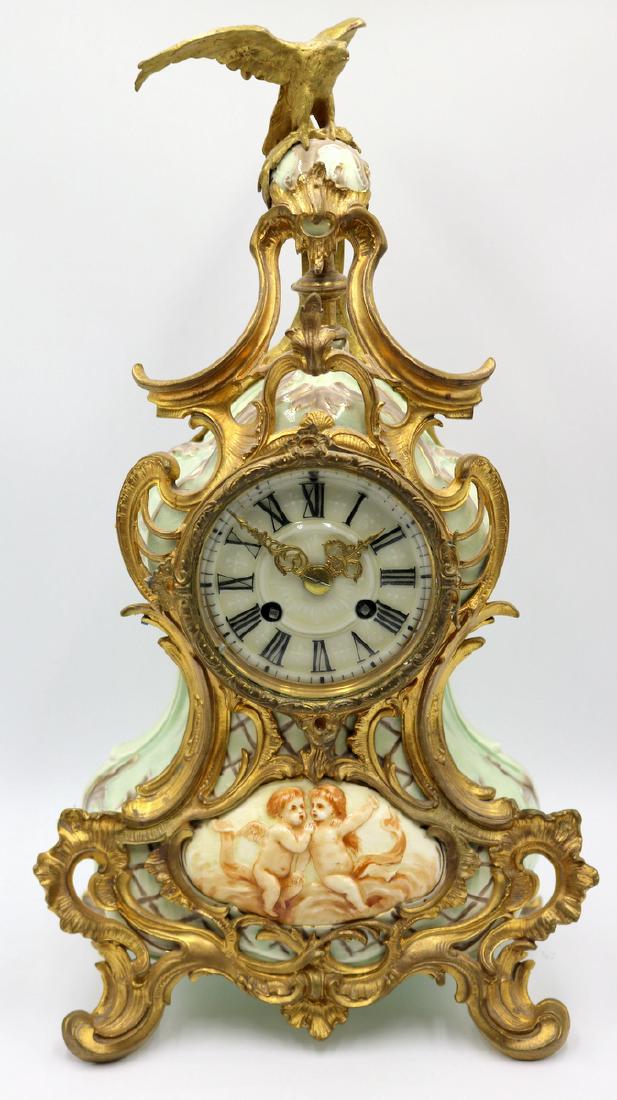 Lenzkirch Gilt Bronze Mounted Porcelain Mantle Clock (1 of 7)