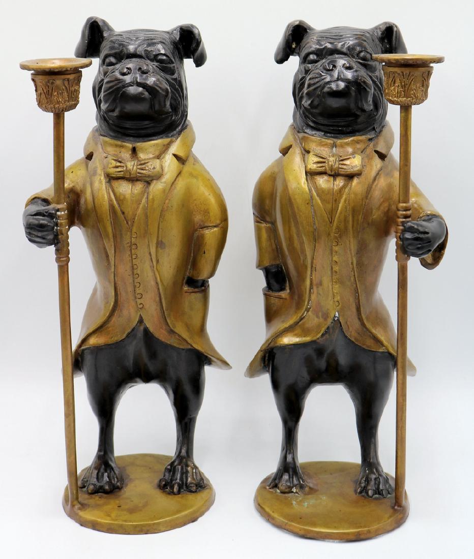 Pair of 20th C. Polychrome Bronze Bull Dog Candle (1 of 6)
