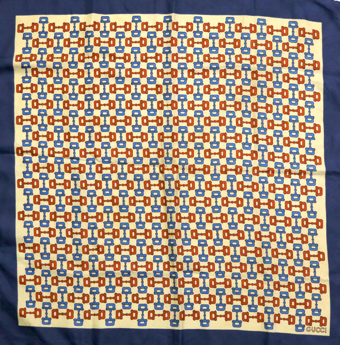 Vintage Gucci Red & Blue Bridle Logo Print Silk Scarf (1 of 4)