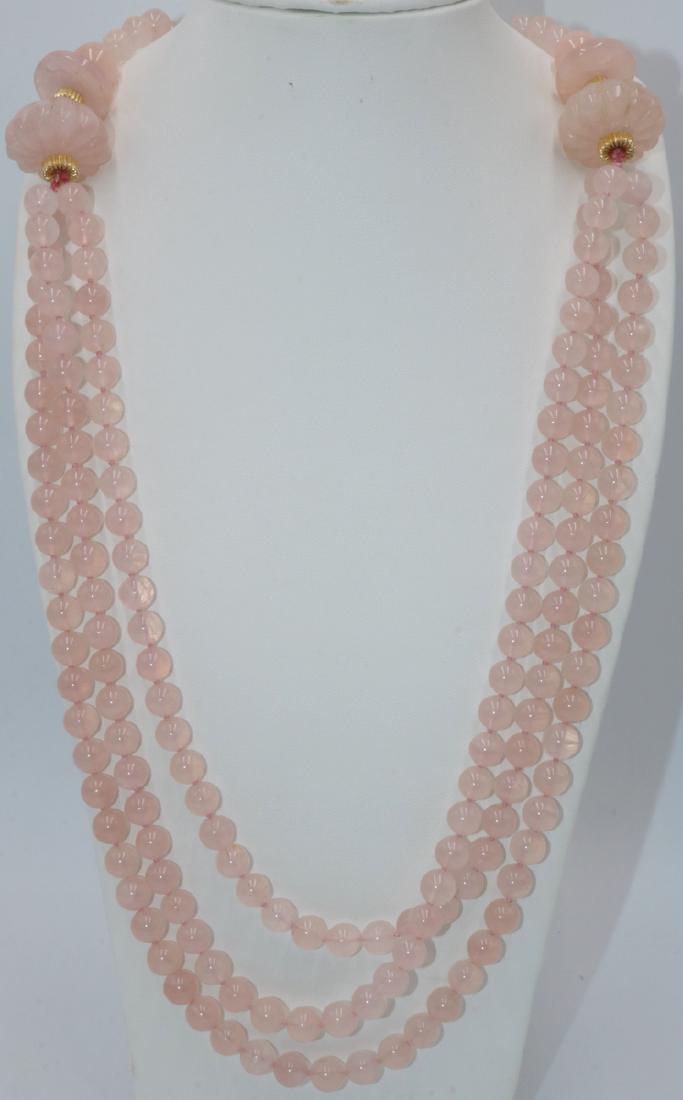 14Kt YG Rose Quartz Beaded Necklace (1 of 3)