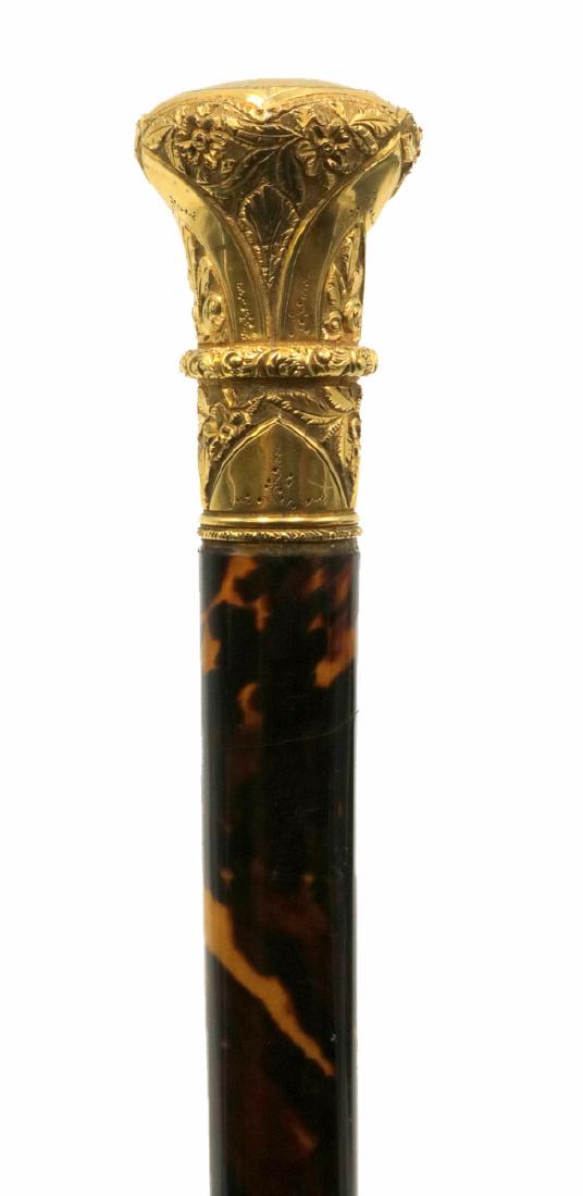 Antique Gold Plated & Faux Tortoise Shell Walking Cane (1 of 5)