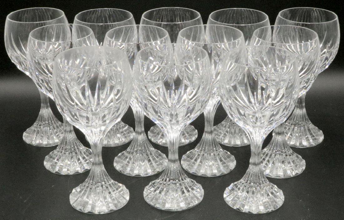 12 Pc. Baccarat "Massena" Crystal Claret Wine Glasses: 12 Pc. Baccarat "Massena" Crystal Claret Wine Glasses. Measures - 6 3/8" high x 3 1/4" diameter. This collection was named after an illustrious Field Marshall of France during the reign of Napoleon I.