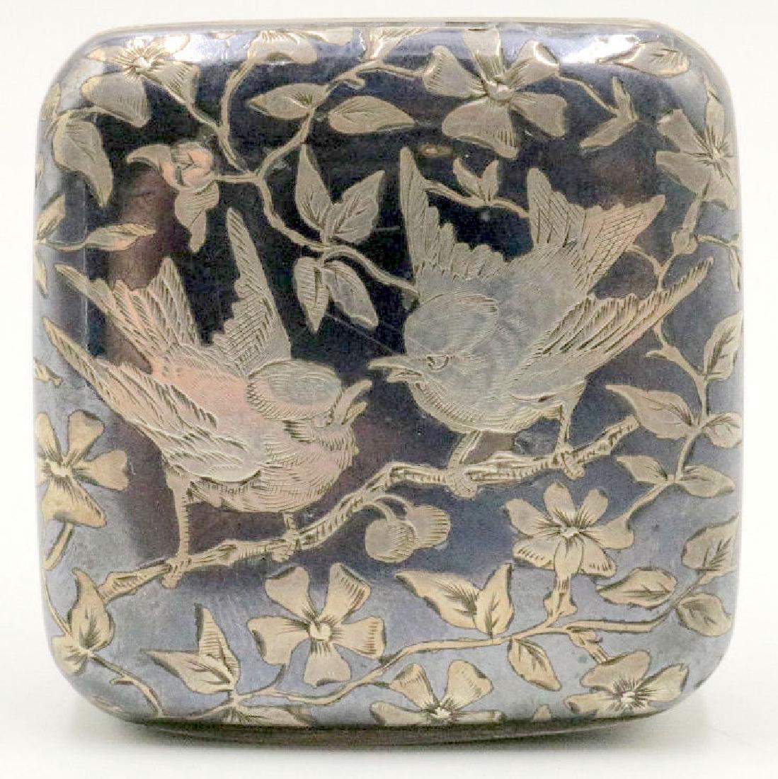 Rare Russian Sterling Bird Motif Pill Box: Rare Russian Sterling Bird & Floral Motif Pill Box. Measures - 1 7/8" wide. Weight - 41.5 grams.