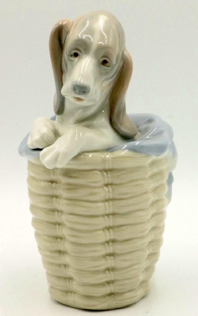 Lladro "Dog in Basket" #1128 Porcelain Figure (1 of 3)