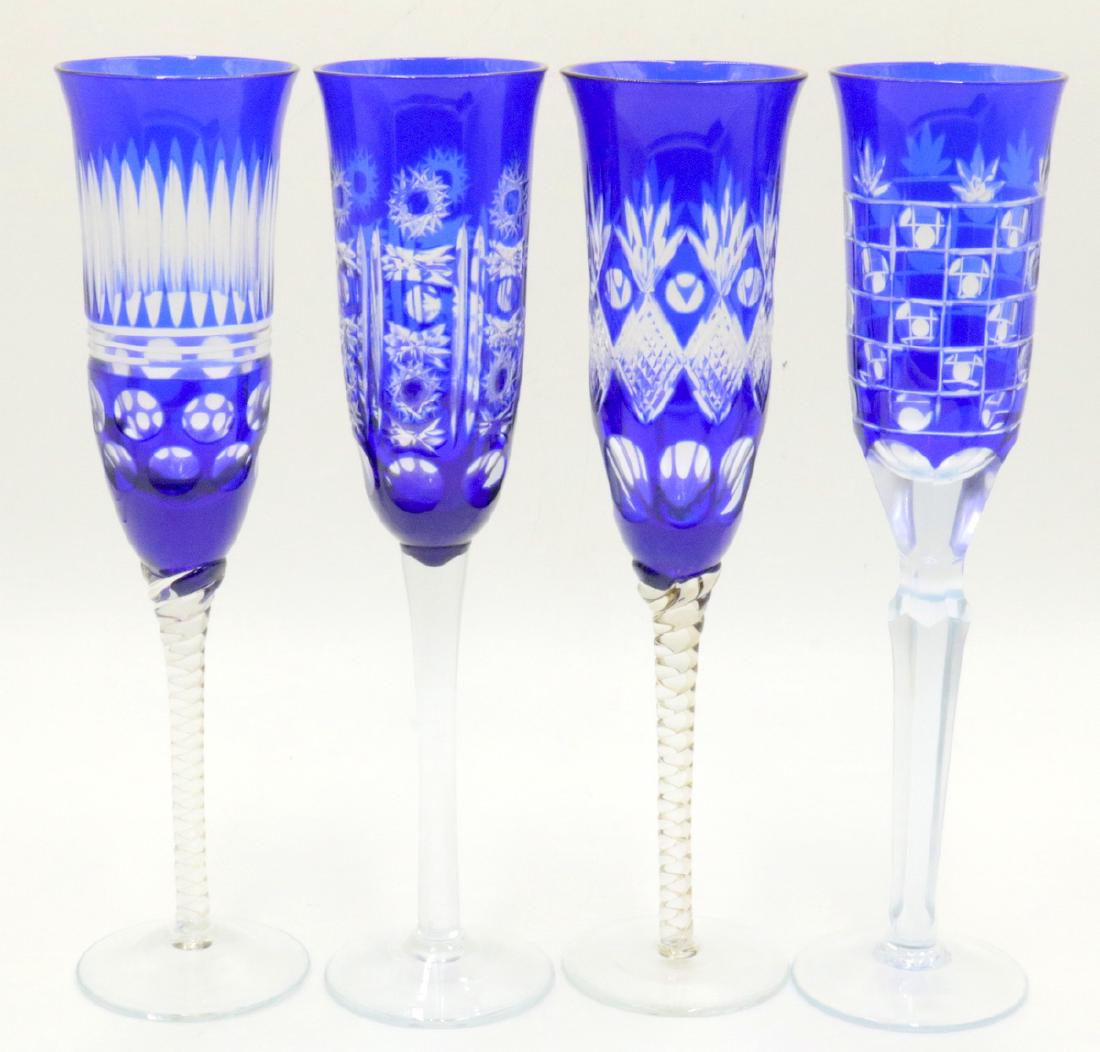 4 Pc. Czech Cobalt Blue Cut Crystal Champagne Glasses (1 of 3)