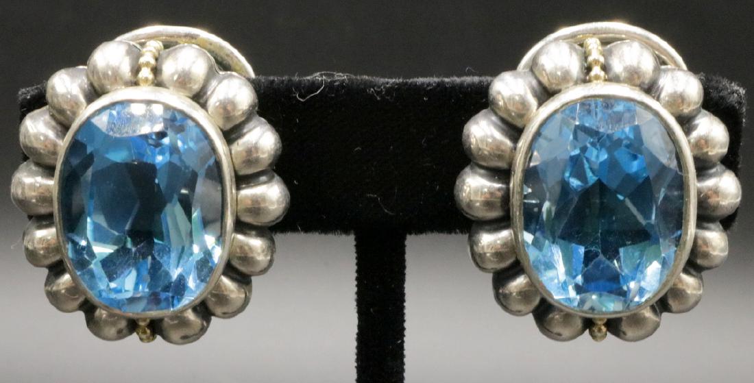 Lagos Cavier 18Kt YG, Sterling Blue Topaz Earrings (1 of 3)