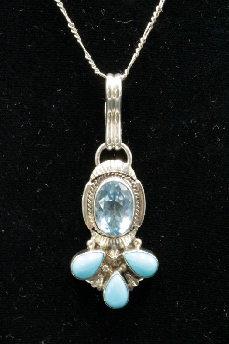 Sterling Turquoise & Blue Topaz Pendant w/ Necklace (1 of 2)