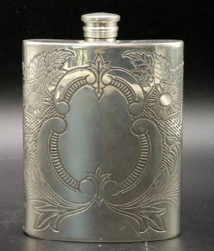 Sheffield England Etched Pewter Flask - Aug 31, 2017 | Antiques & Art