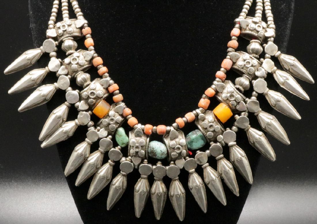 Old Mexican Turquoise, Coral & Sterling Necklace (1 of 3)