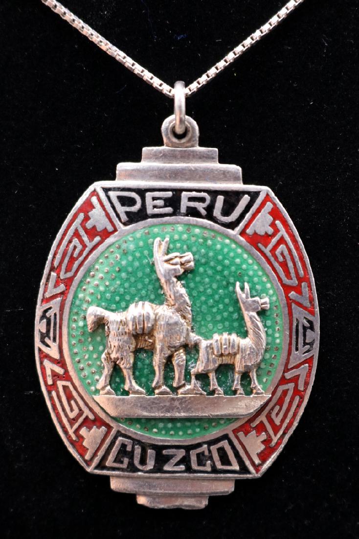 Peruvian Sterling & Enamel Pendant w/ Necklace (1 of 2)
