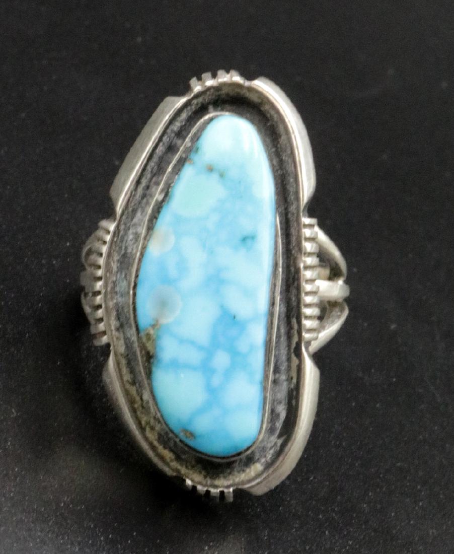 P. Sanchez Native American Sterling Turquoise Ring: Vintage P. Sanchez Native American Sterling Silver Turquoise Ring. Weight - 10.2 grams. Size - 7.