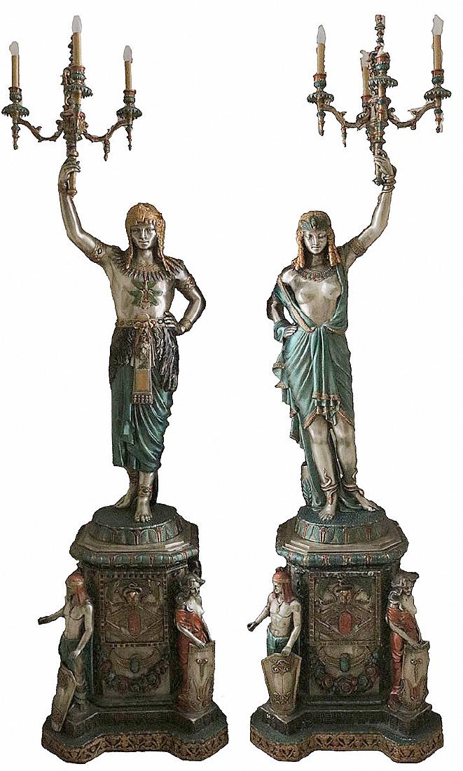 Monumental French Style Polychrome Bronze Torchieres (1 of 10)