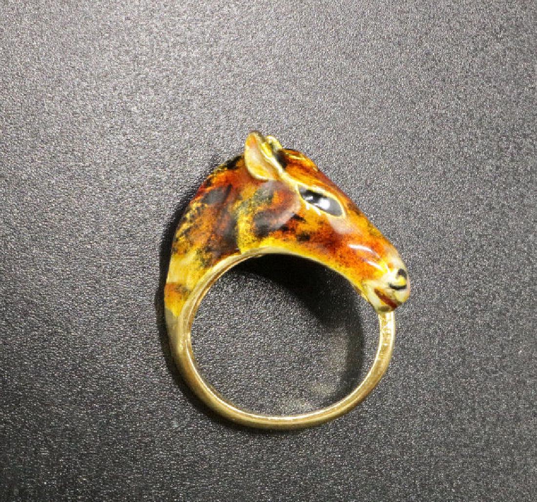 18Kt YG Horse Head Enamel Ring (1 of 3)