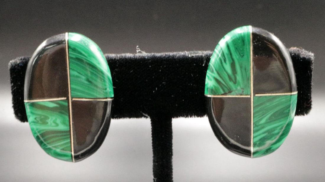 Mexican Sterling Malachite & Onyx Earrings (1 of 4)