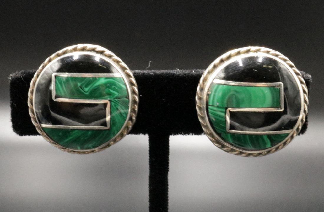 Mexican Sterling Onyx & Malachite Earrings (1 of 3)