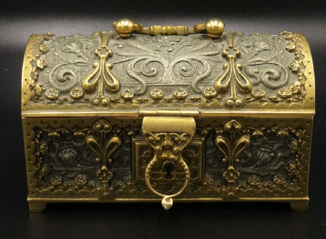 Miniature German Gilt Bronze Chest: Miniature German Gilt Bronze Chest. Measures - 4" high x 6 1/4" long.