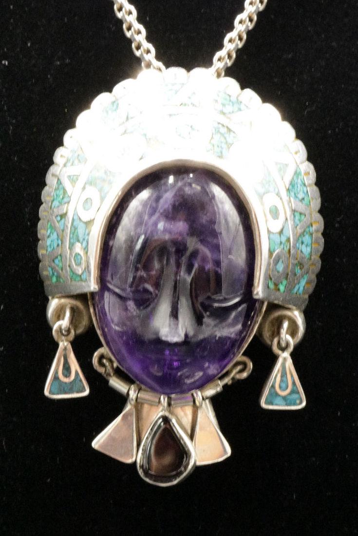 Los Ballesteros Taxco Turquoise & Amethyst Pin/Pendant (1 of 4)