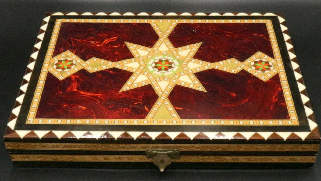 Moroccan Wooden Inlaid Backgammon Game Set (1 of 2)