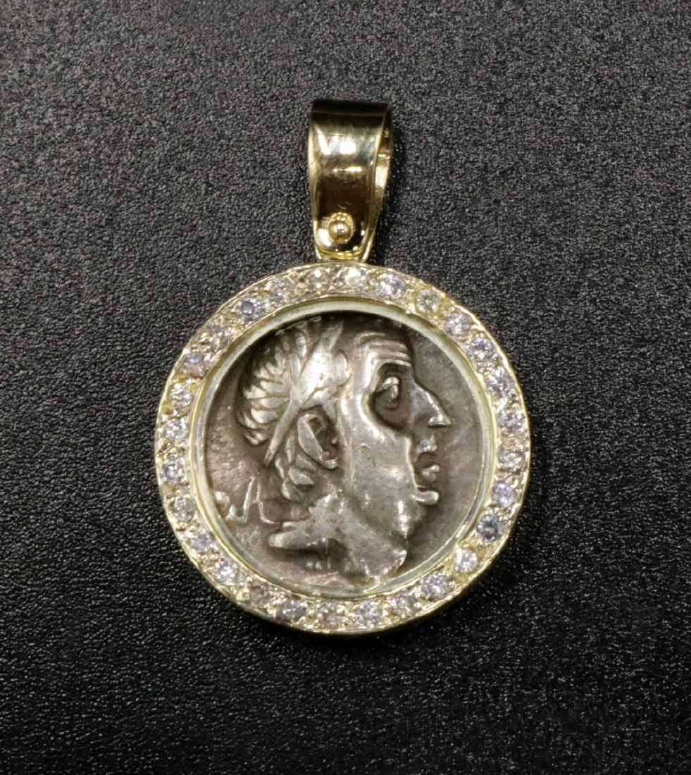 14Kt YG & Roman Coin Diamond Pendant (1 of 2)