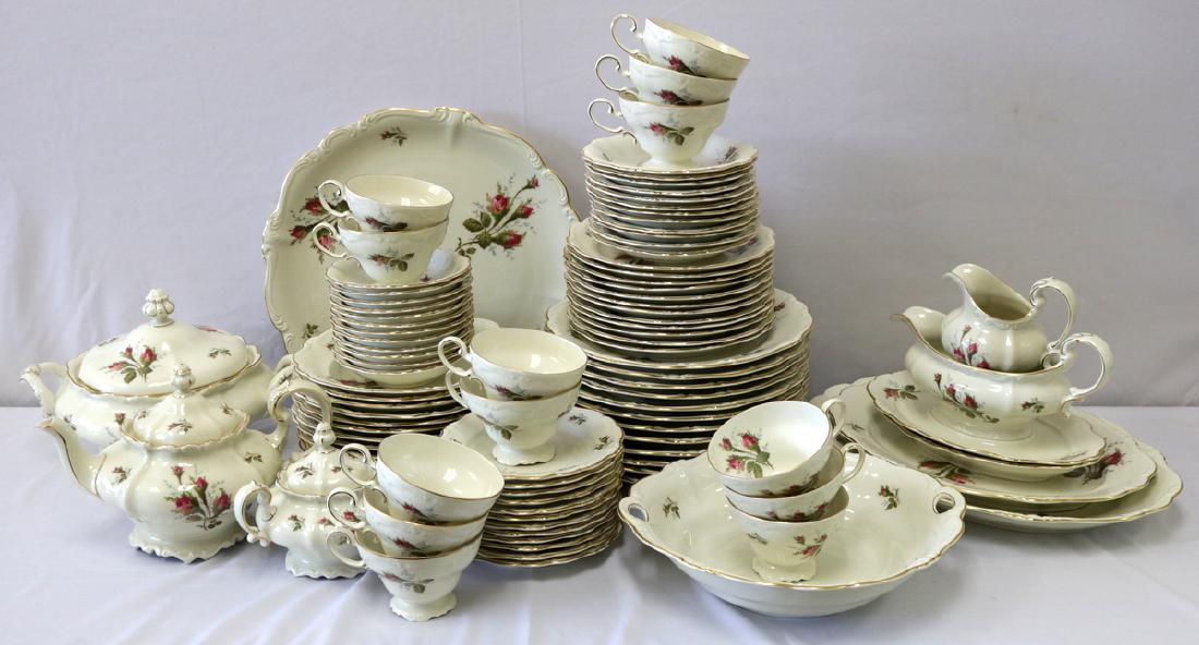 95 Pc. Rosenthal "Pompadour" Bone China Set: 95 Pc. Rosenthal "Pompadour" Bone China Set. Service for 12, 12 dinner plates - 10", 12 salad plates - 7 3/4", 12 cream soup bowls - 8 1/2", 12 bread and butter plates - 6 1/4", 12 waste bowls - 5 1/4