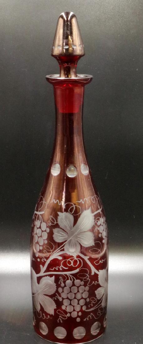 Bohemian Cut Cranberry Glass Decanter (1 of 2)