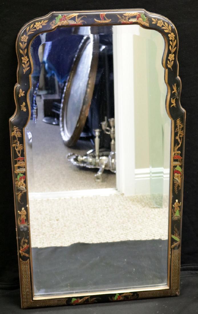 Classic Chinese Chinoiserie Hand Painted Lacquered: Classic Chinese Chinoiserie Hand Painted Lacquered Mirror. Measures - 37" high x 20 1/2" wide.