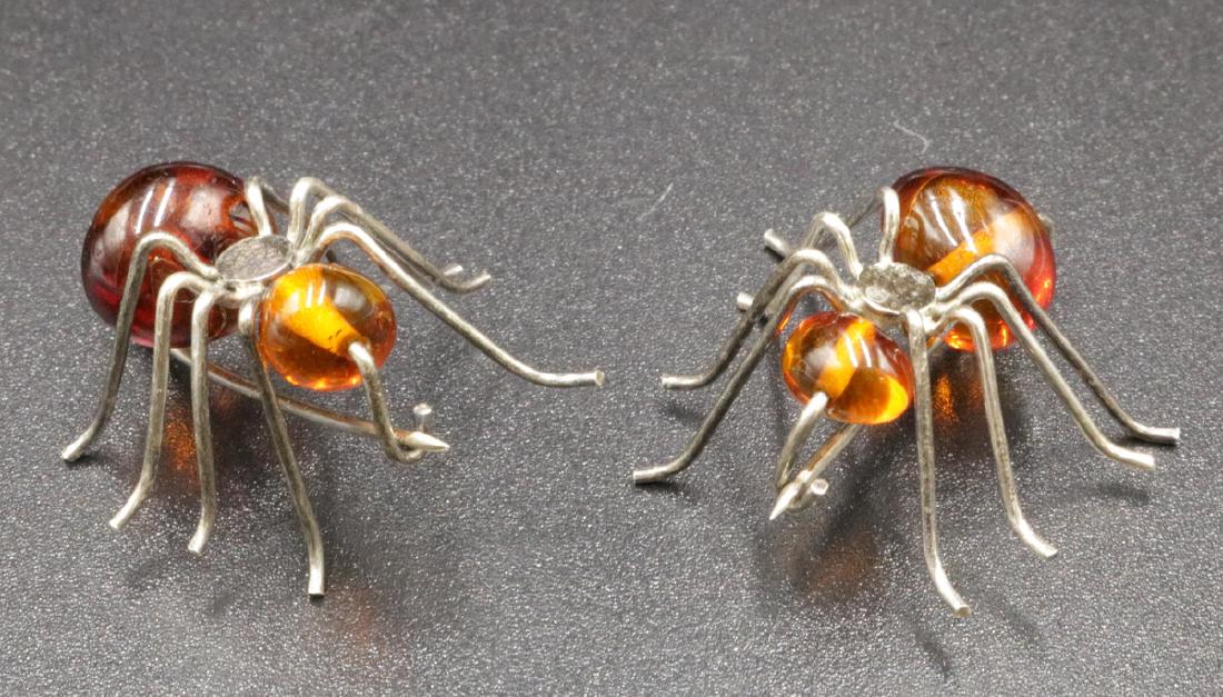 Vintage Pair of Sterling & Amber Bug Pins (1 of 2)