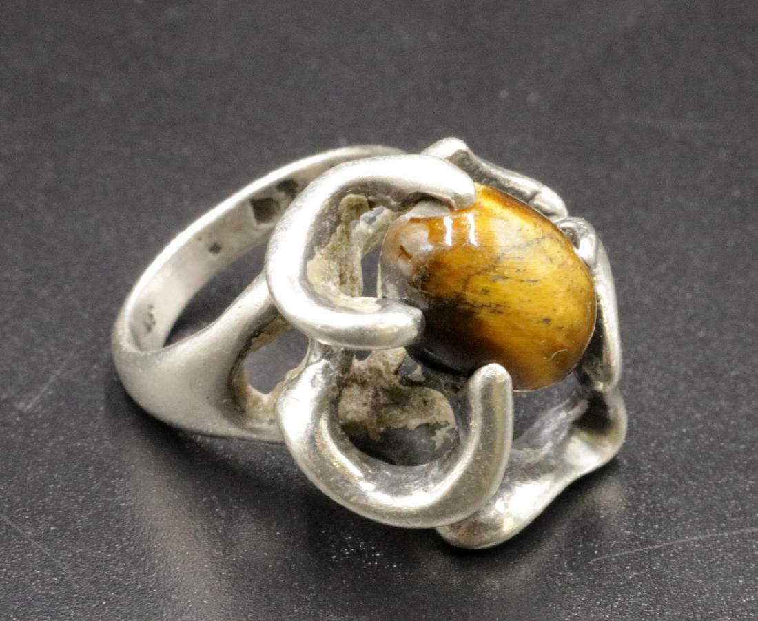 Mateo Taxco Modernist Sterling & Tiger Eye Ring (1 of 2)