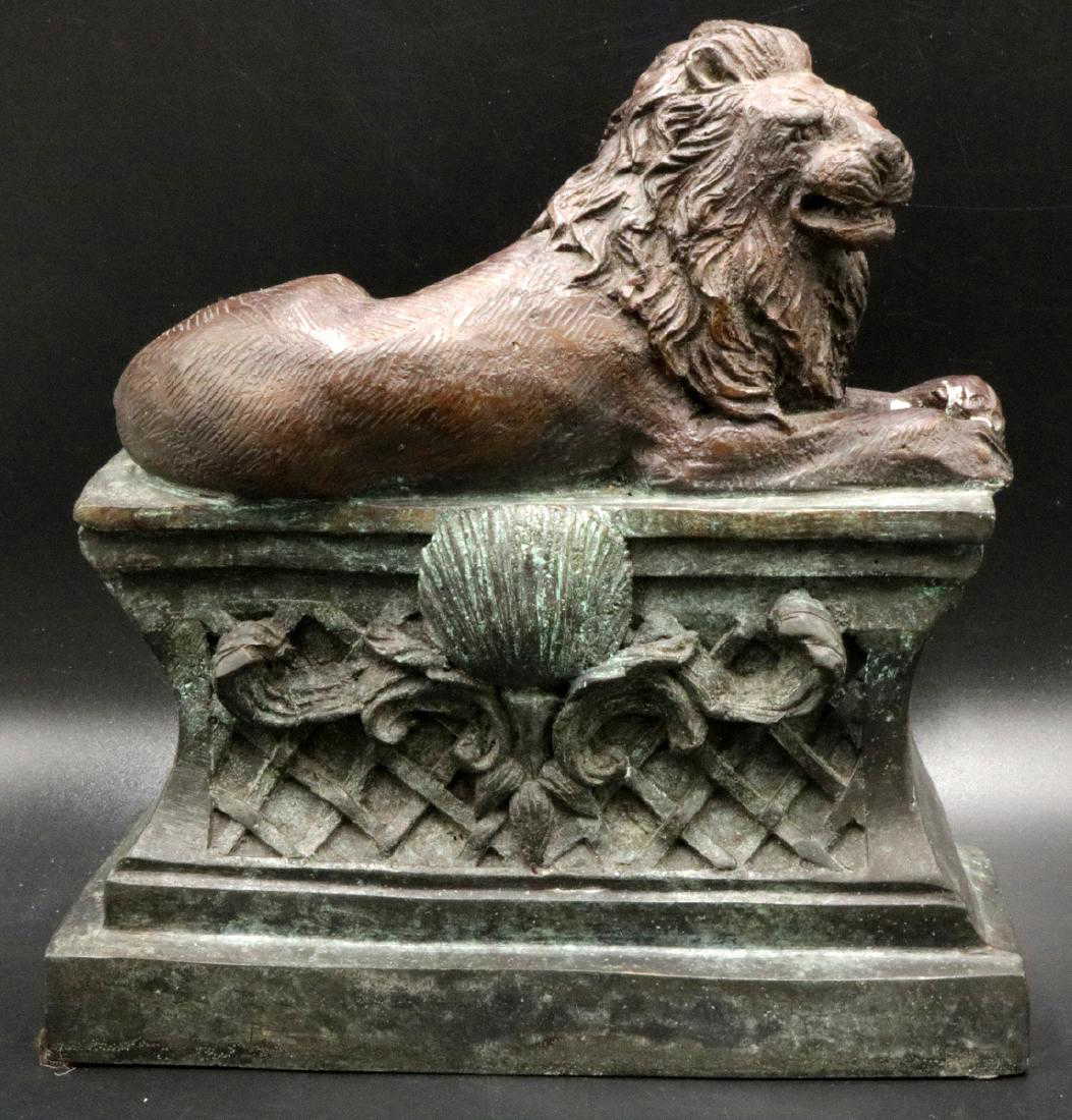 Maitland Smith Lion on Pedestal Bronze Sculpture