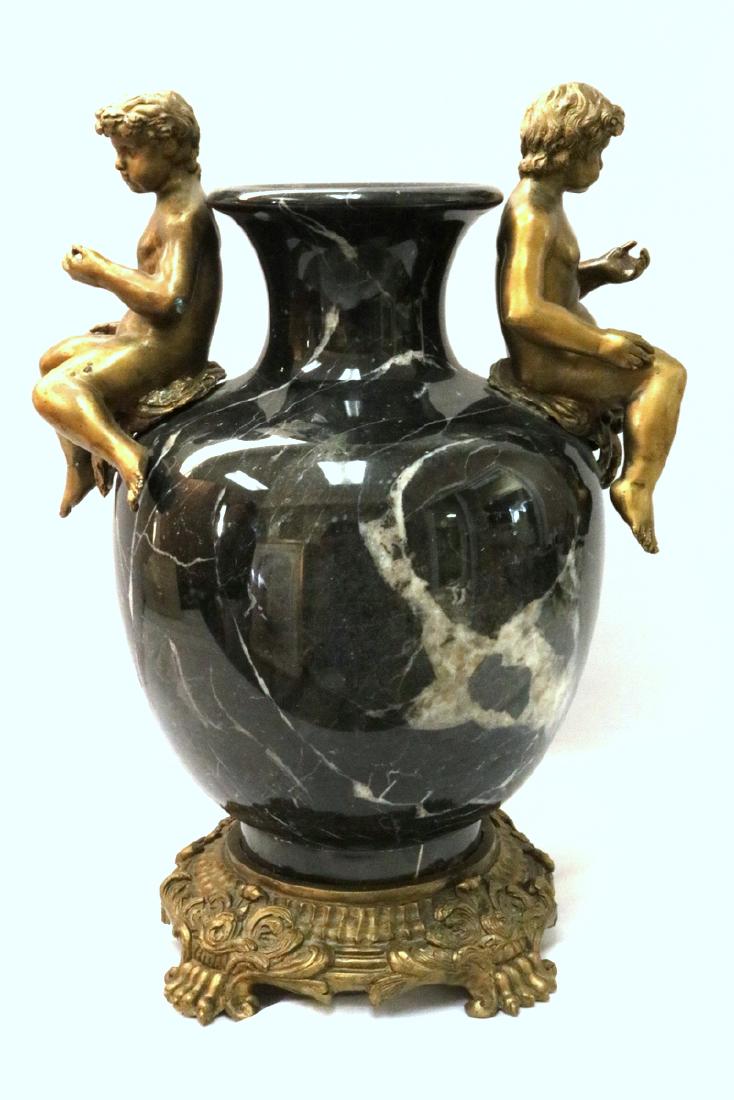Large Black Marble & Bronze Cherub Vase (1 of 5)
