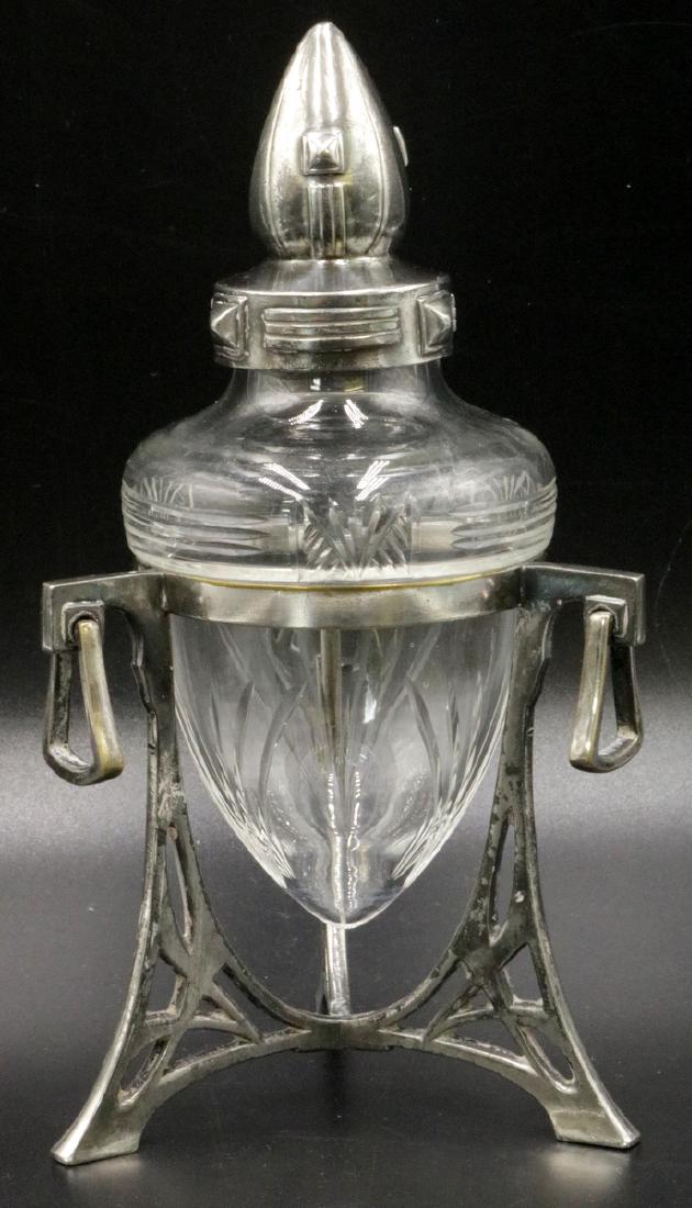 German Art Nouveau Silver Plated & Etched Glass Jar (1 of 5)