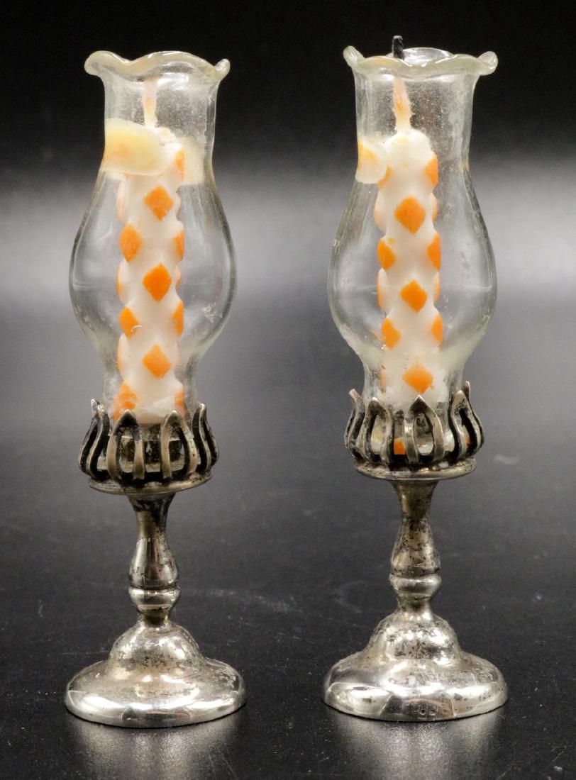 Hand Made Sterling Miniature Hurricane Lamps (1 of 2)