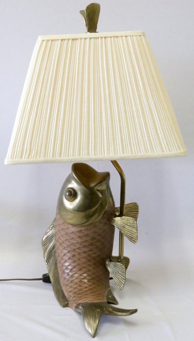 Vintage Koi Fish Brass & Bronze Table Lamp (1 of 4)