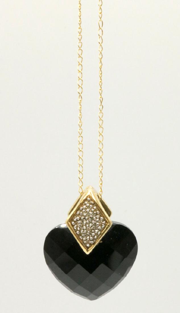 14Kt YG Black Onyx Heart & Diamond Pendant w/ Necklace (1 of 4)