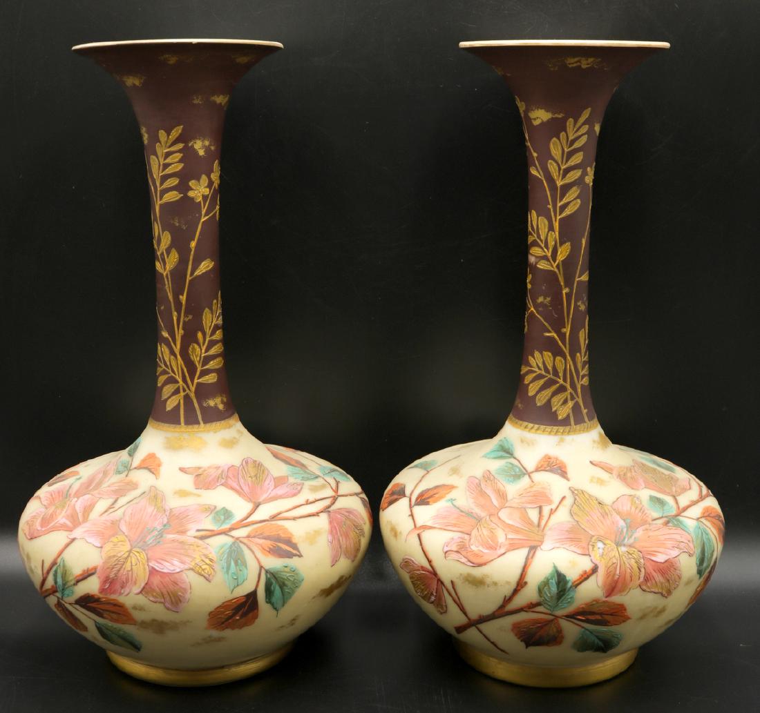 Antique English Hand Painted Bristol Glass Fluted Vases Feb 22