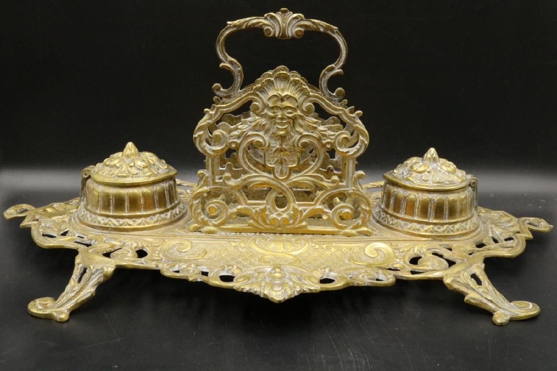 Antique French Brass Double Inkwell (1 of 7)