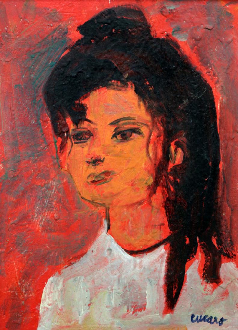 Pascal Cucaro (American b. 1915) Oil on Board: Pascal Cucaro (American b. 1915) Oil Painting on Board. Depicting a girl, signed lower right. Measures - 16" high x 11 1/2" wide, total with frame - 25" high x 21" wide.