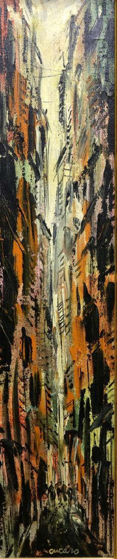 Pascal Cucaro (American b. 1915) Oil on Canvas: Pascal Cucaro (American b. 1915) Oil Painting on Canvas. Measures - 35 3/4" high x 7 3/4" wide, total with frame - 45 3/4" high x 17 1/2" wide.