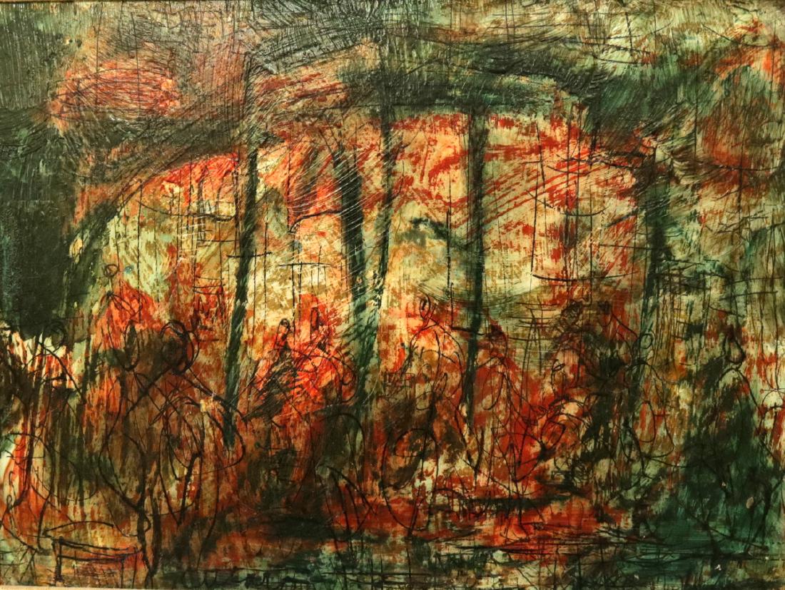 Pascal Cucaro (American b. 1915) Oil on Board: Pascal Cucaro (American b. 1915) Oil on Board. Measures - 15 1/4" wide x 11 1/2" high, with frame - 24" wide x 20 1/4" high.