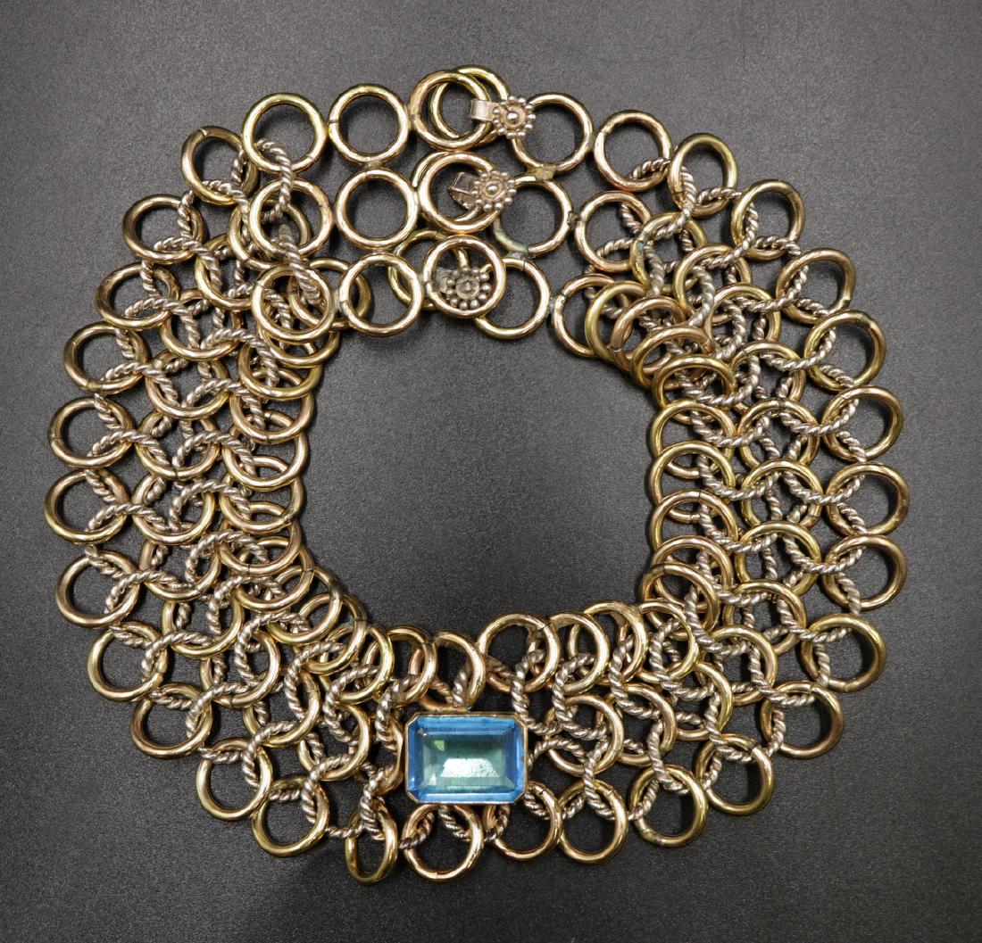 Sterling & Gold Tone Blue Topaz Cable Link Necklace (1 of 5)