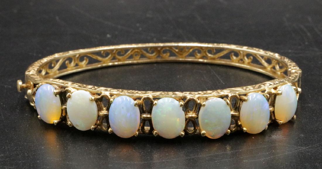14Kt YG Reticulated Opal Bangle (1 of 3)