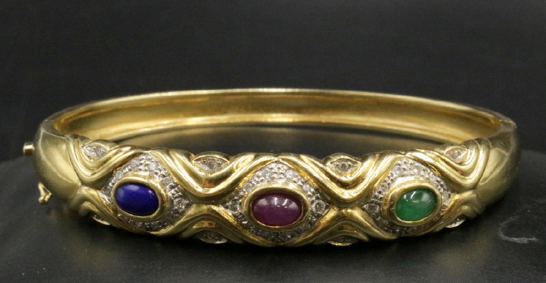 18Kt YG Sapphire, Ruby, Emerald & Diamond Bangle (1 of 4)