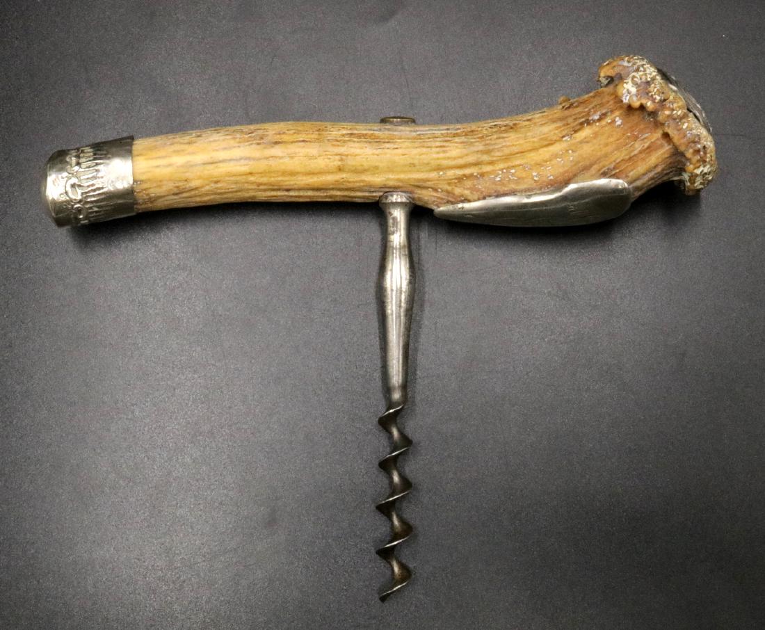 19th C. Sterling Silver & Antler Corkscrew (1 of 6)