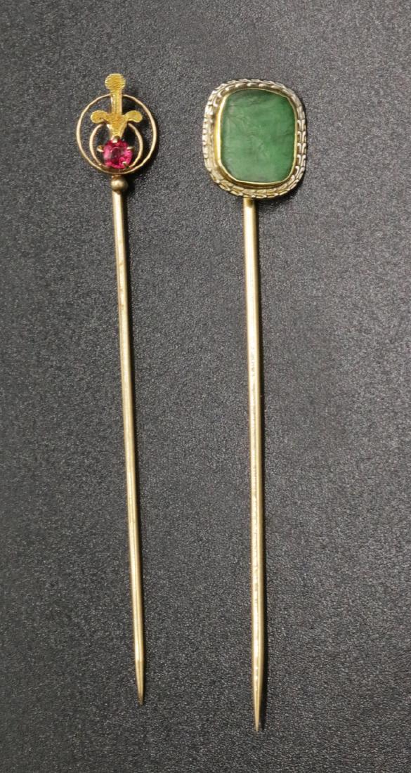 Two 10 & 14Kt YG Emerald & Ruby Stick Pins (1 of 2)