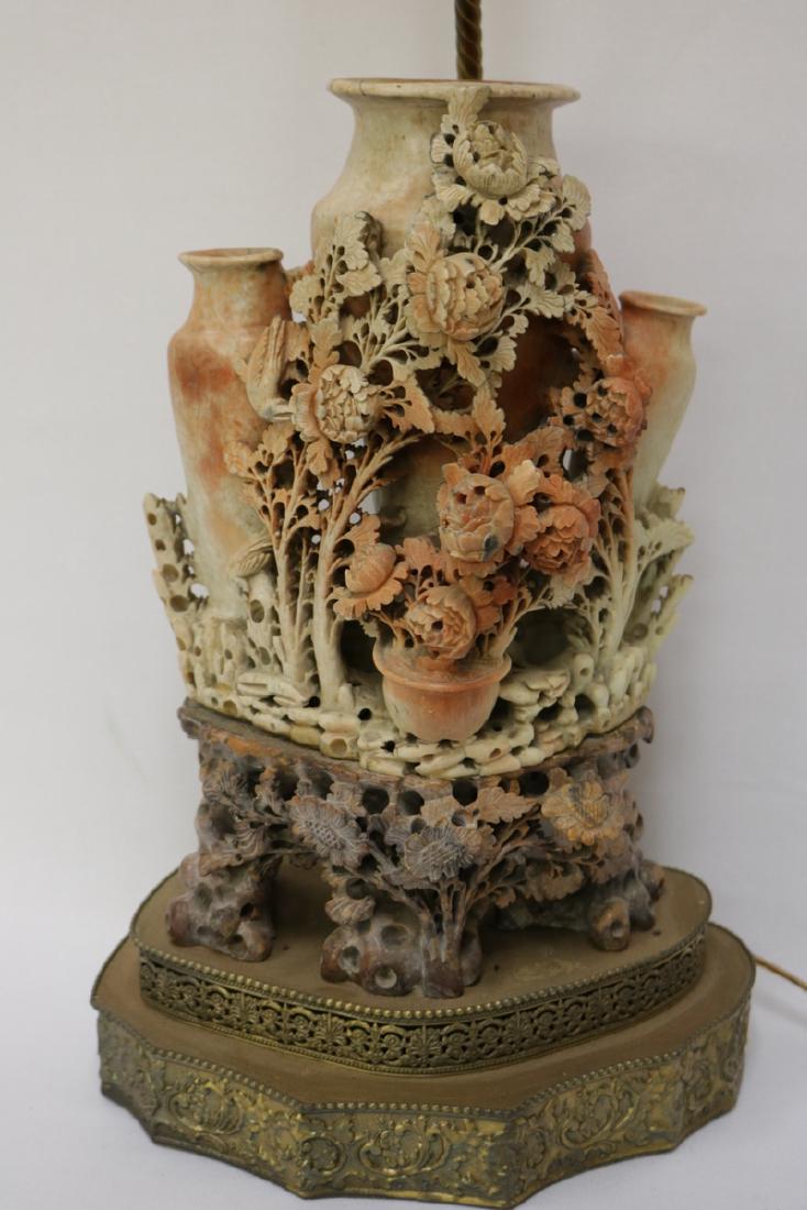 Early 20th C. Chinese Carved Soapstone Figural Lamp (1 of 4)