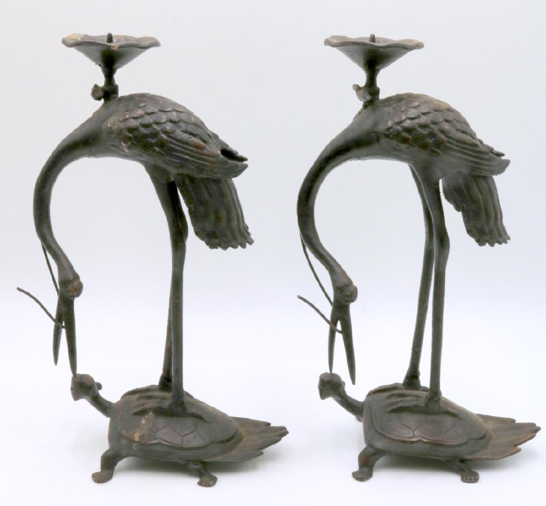 Pair of Vintage Japanese Bronze Crane Candle Holders (1 of 3)