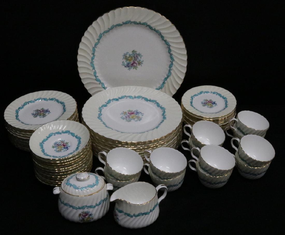 63 Pc. Minton "Ardmore" Bone China Set: 63 Pc. Minton "Ardmore" Bone China Set. Service for 12, 12 dinner plates, 12 salad plates, 12 bread and butter plates, 12 saucers, 12 tea cups, 1 creamer, 1 sugar, 1 round platter.