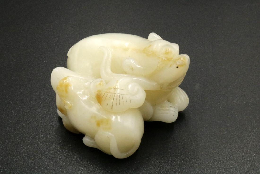 Chinese Carved White Jade Foo Dog Group (1 of 3)